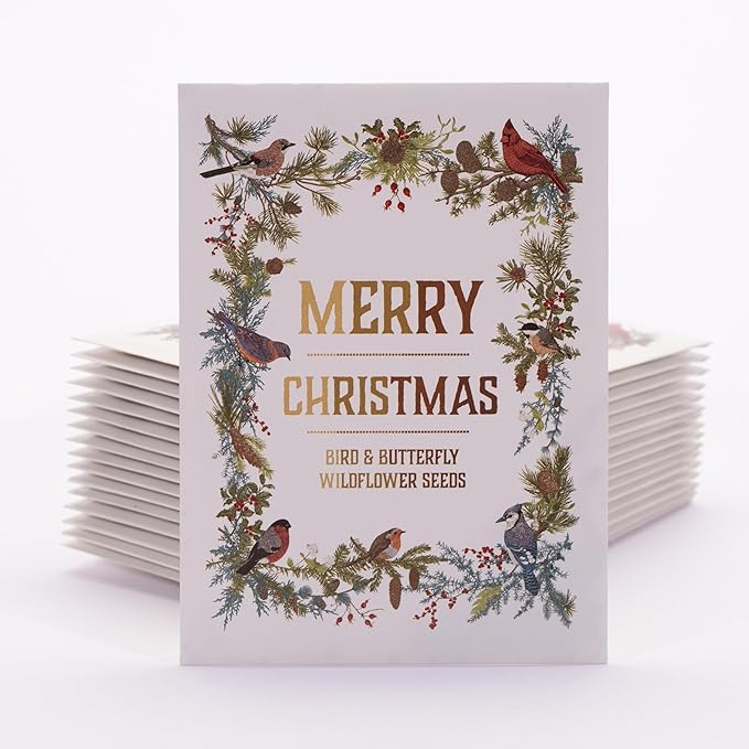 Bentley Seeds Co. Merry Christmas Wreath of Birds Holiday/Christmas Gift Tags | Non-GMO, Non Coated