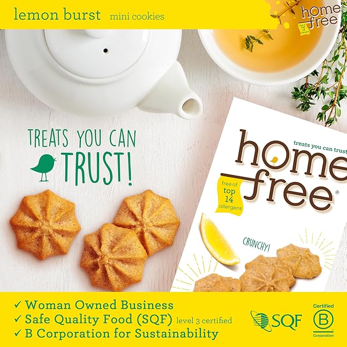 Homefree Mini Lemon Burst Cookies, Gluten Free, Nut Free, Vegan, School Safe and Allergy Friendly