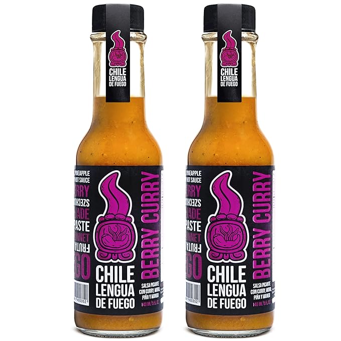 Hot Sauce | Chile Lengua de Fuego (Pack of 2, Berry Curry) – Medium Heat Fruit & Curry Sauce with