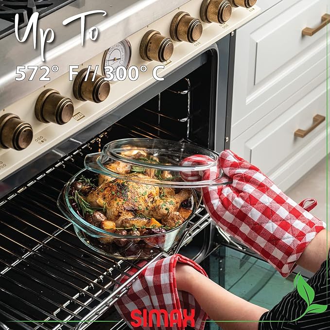 Simax Casserole Dish with Lid, 2.5 Quart Round Glass Casserole Dishes for Oven with Lid and
