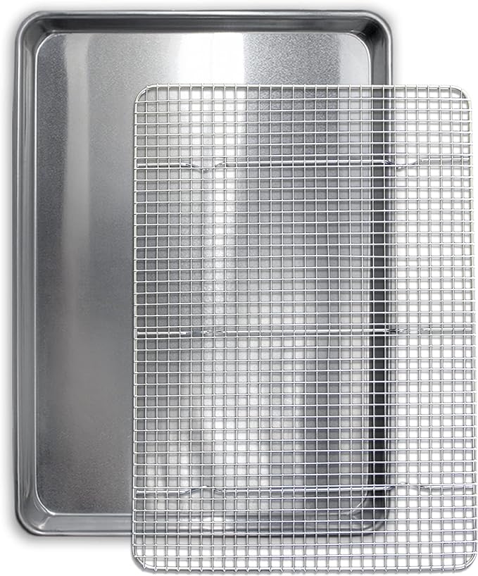 Commercial Quality Cookie Sheet and Rack - Aluminum Half Sheet Baking Pan and Stainless Steel