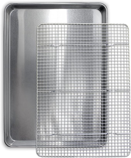 Commercial Quality Cookie Sheet and Rack - Aluminum Half Sheet Baking Pan and Stainless Steel