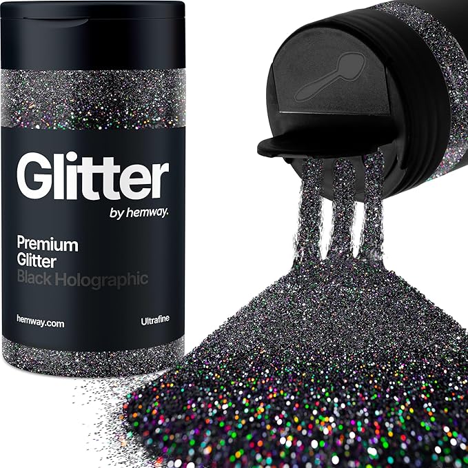 Hemway Premium Glitter Shaker - Black Holographic | Ultrafine Metallic Flake Sequins for Resin &