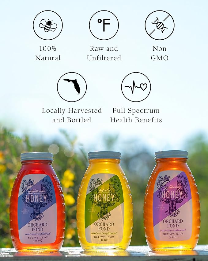 Orchard Pond Raw Wildflower Honey - Pure & Unfiltered, Locally Sourced with Diverse Floral Flavors