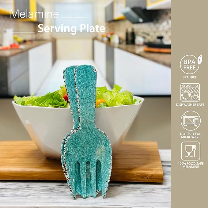 UPware Crackle Melamine Salad Servers, Serving Utensil Set, Includes Serving Fork and Spoon for