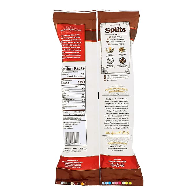 Unique Snacks Original Splits Pretzels, Delicious Homestyle Baked Snack Bag, OU Kosher, and Non-GMO