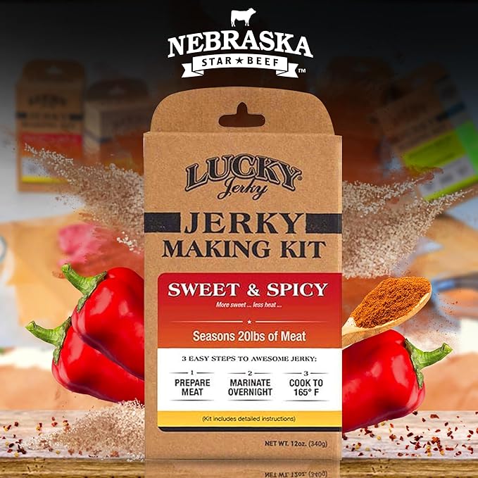Lucky Jerky Sweet & Spicy DIY Jerky Seasoning Kit - Seasons 20lbs of Meat | Easy-to-Use Kit for