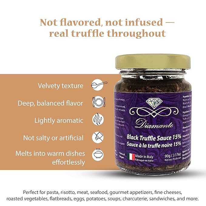 Diamante Italy Black Truffle Sauce with High 15% Black Truffle Content - Authentic Italian Gourmet