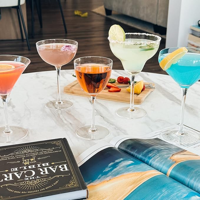 PURE MORA Margarita Glasses Set of 4, 12 oz Modern Bar Glass for Martini, Frozen Daiquiri, Tropical
