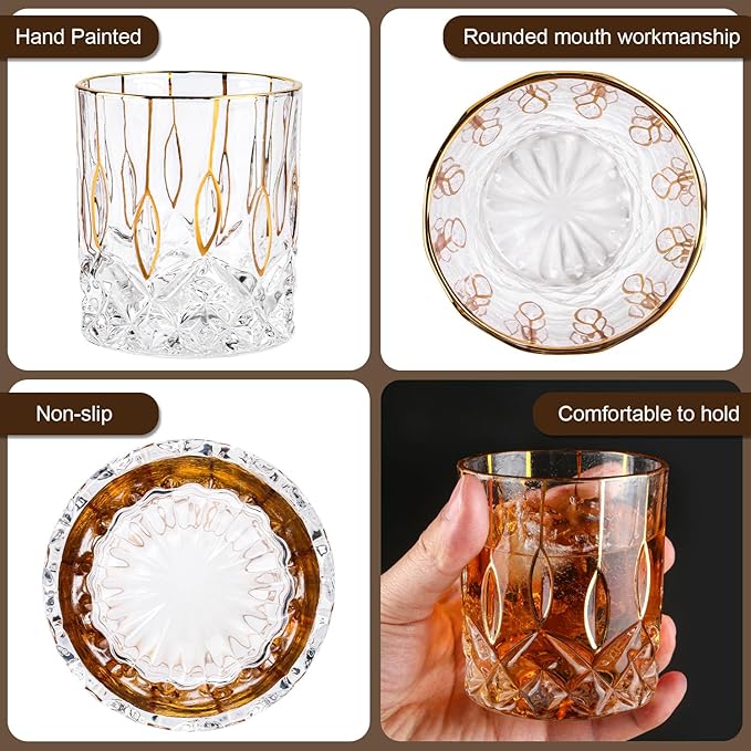 Gold Rim Whiskey Glasses Set of 2,Crystal Old Fashioned Glasses-Luxury Gold Collection,Perfect for