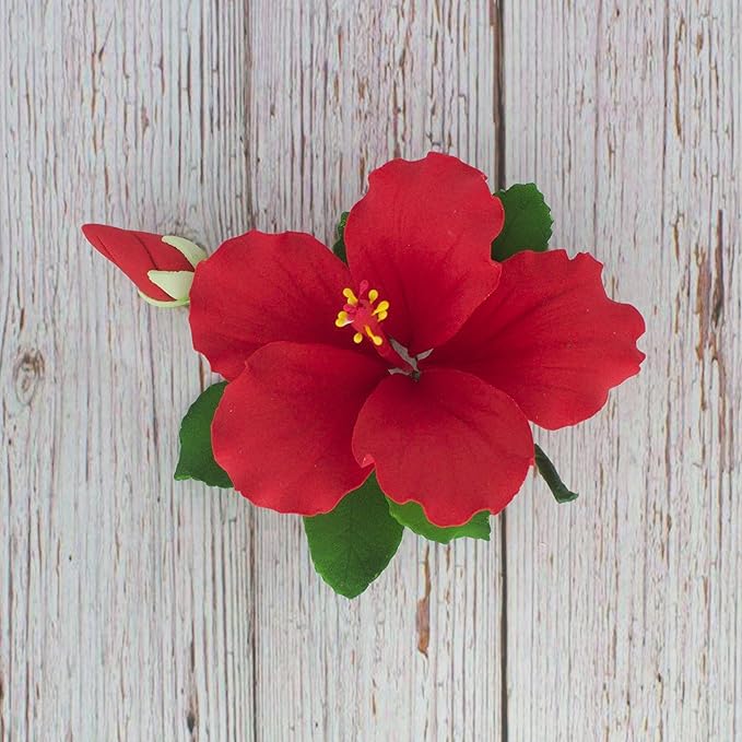 Global Sugar Art Hibiscus Sugar Cake Flowers Spray, Red Hawaiian Cake Flower Large, 1 Count by Chef