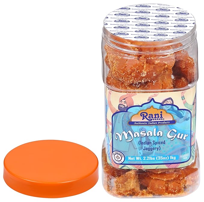 Rani Masala Gur (Jaggery) Indian Unrefined Raw Cane Sugar 35oz (2.2lbs) 1kg PET Jar ~ Gluten