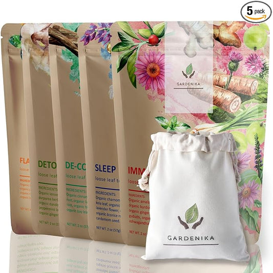 Gardenika Organic Loose Leaf Tea Sampler - Herbal Caffeine-Free Set - Ayurvedic Blend, KSA Kosher