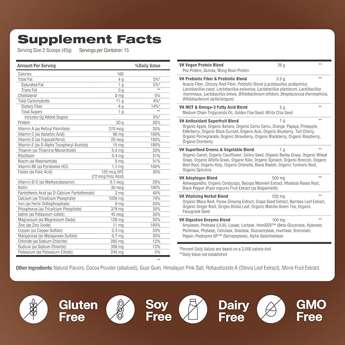 VitaHustle ONE Meal Replacement Shake - Plant Based Protein Powder by Kevin Hart - Vegan, Meal