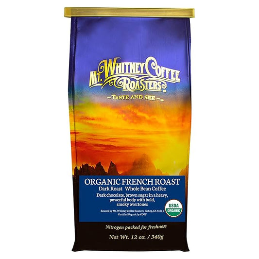 Mt. Whitney Organic French Roast, Dark Roast, Low Acid Coffee (Whole Bean, 12 Oz)