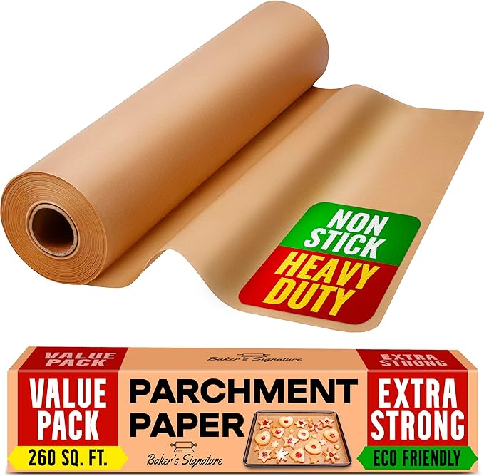 260 Sq.Ft Unbleached Parchment Paper for Baking ??Roll with Cutter, Heavy Duty Non-Stick Brown