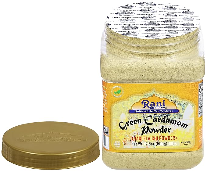 Rani Green Cardamom Pods Powder, Ground with Green Husks (Hari Elachi) 17.5oz (1.1lbs) 500g PET Jar