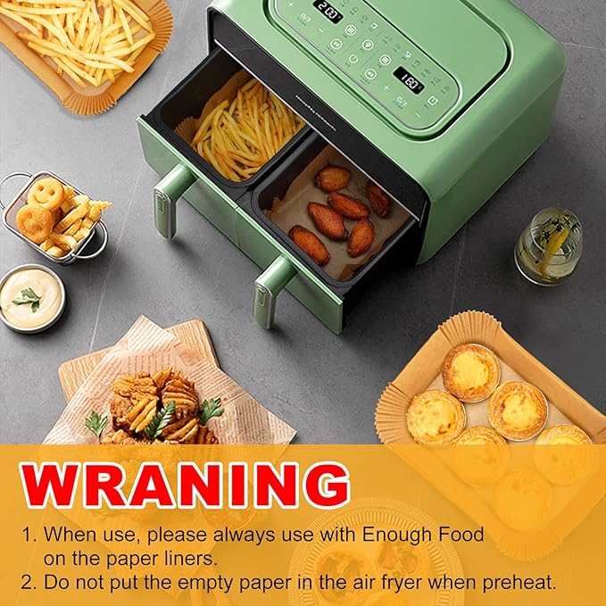 Vailnd Air Fryer Liners Disposable for Dual Basket, 100Pcs 8x5.5 Inch Rectangle Air Fryer Paper