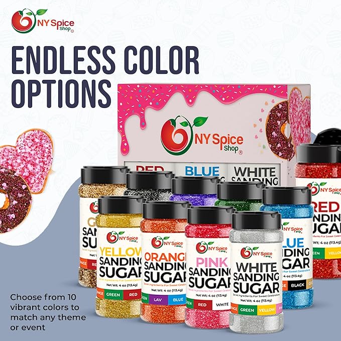 NY Spice Shop White Sanding Sugar - 4 Ounce Sweet Colorful Edible Sprinkles For Candy Dish - Sugar