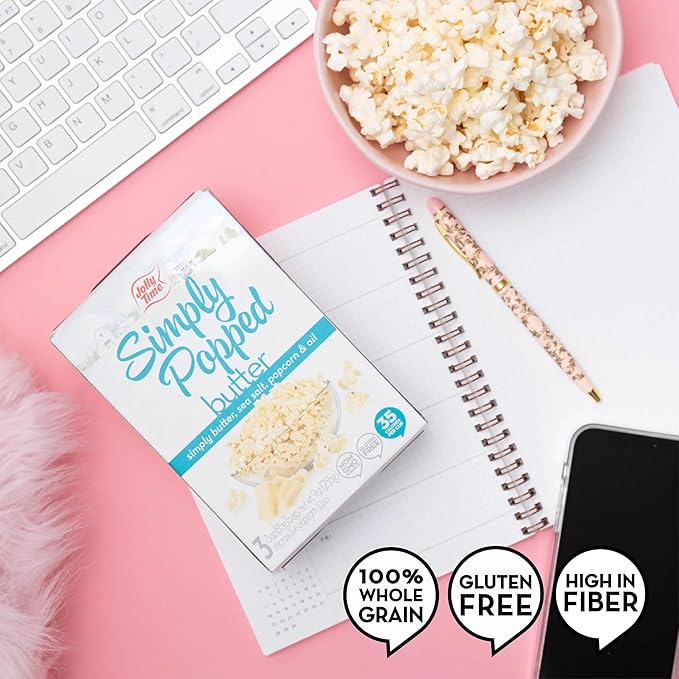 Jolly Time Simply Popped Butter Minis, Lightly Salted Microwave Popcorn, 1.5oz Personal Bag, 10