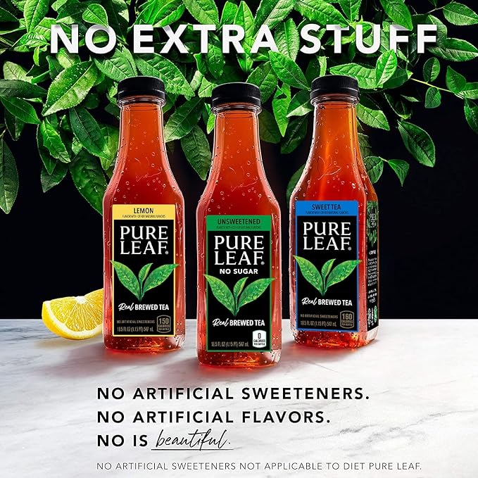Pure Leaf Iced Tea, Extra Sweet, Real Brewed Tea, 18.5 Fl Oz Bottles (Pack Of 12)