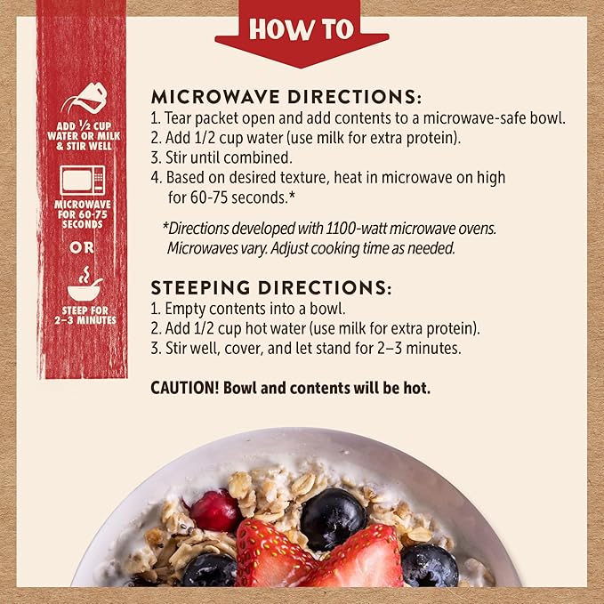 Kodiak Cakes Peak Instant Oatmeal Packets, Berries & Cream, High Protein,100% Whole Grains, 6 box