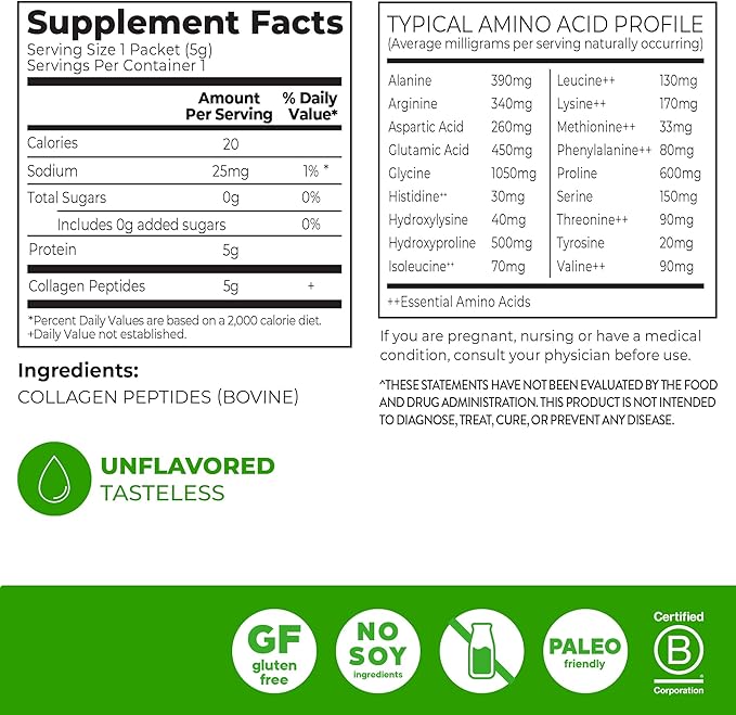 Orgain Hydrolyzed Collagen Peptides Travel Packets For Women & Men - 5g Grass Fed Collagen Per