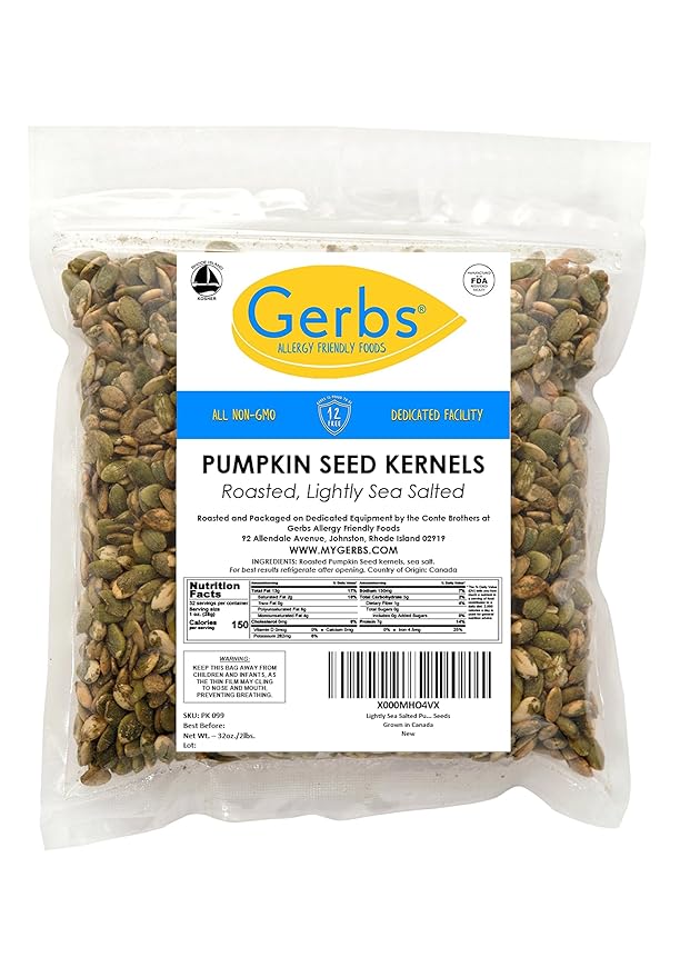 GERBS Lightly Sea Salted Pumpkin Seed Kernels 2 LBS|Top 14 Allergy Free Food |Use in salads