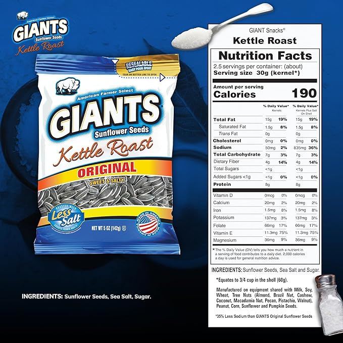 GIANTS Kettle Roast Sweet & Salty Sunflower Seeds - Sunflower Seeds Bulk, Sunflower Seed Snack