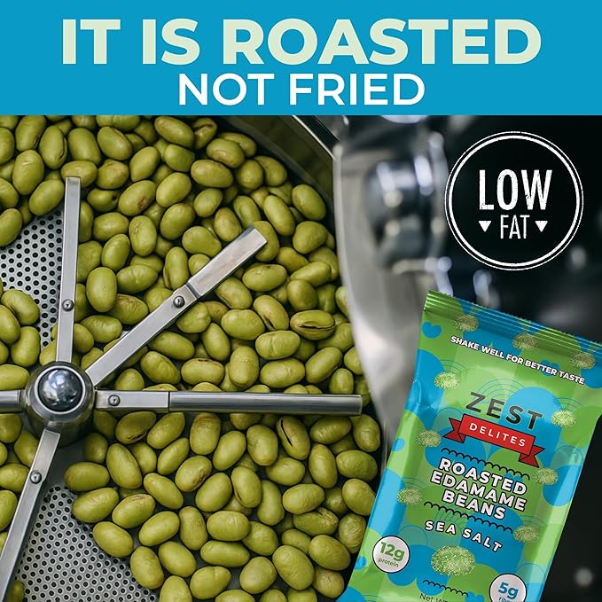 Crunchy Dry Roasted Edamame Beans Snack by Zest Delites, Sea Salt, Vegan, Low Calorie (110cal) High