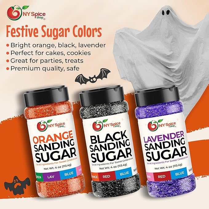 NY Spice Shop Orange-Black-Lavender Sanding Sugar - Sweet Colorful Edible Sprinkles for Candy