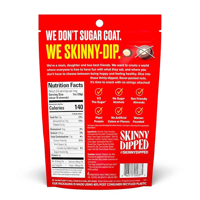 SkinnyDipped Faves Variety Pack, Healthy Snack, Plant Protein, Gluten Free, Pack of 6