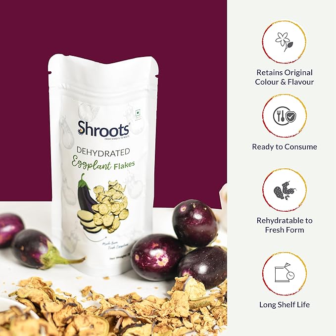 SHROOTS Dehydrated Eggplant Flakes Pure Vegetarian Gluten-Free No Added Salt Easy Cooking Machine