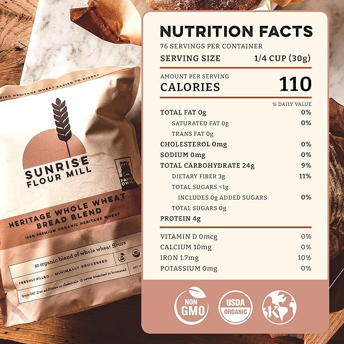 Sunrise Flour Mill Heritage Whole Wheat Bread Blend - 5 lb | USDA Organic All Purpose Flour