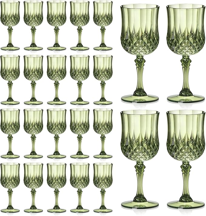 XUWAIDSGN 24 Pcs 7oz Plastic Vintage Wine Glasses Drinking Glasses Unbreakable Wedding Glassware