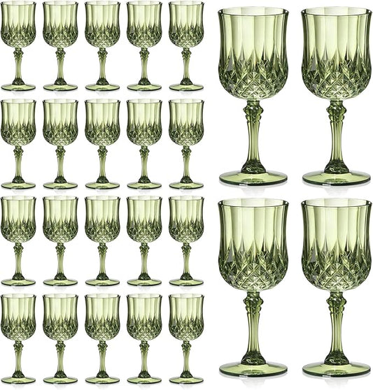 XUWAIDSGN 24 Pcs 7oz Plastic Vintage Wine Glasses Drinking Glasses Unbreakable Wedding Glassware