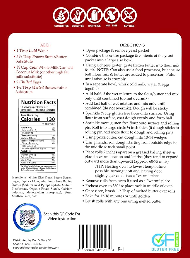 Mom's Place Gluten-Free Crescent Roll Mix, Soft & Fluffy Rolls, Dairy Free, Nut Free, Soy Free