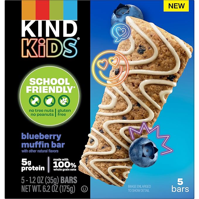 KIND Kids Snacks, Blueberry Muffin Bar, Tree Nut and Peanut Free, Gluten Free, Whole Grains and