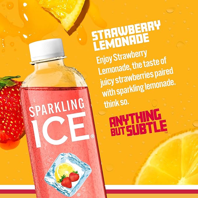 Sparkling Ice, Strawberry Lemonade Sparkling Water, Zero Sugar Flavored Water, with Vitamins and