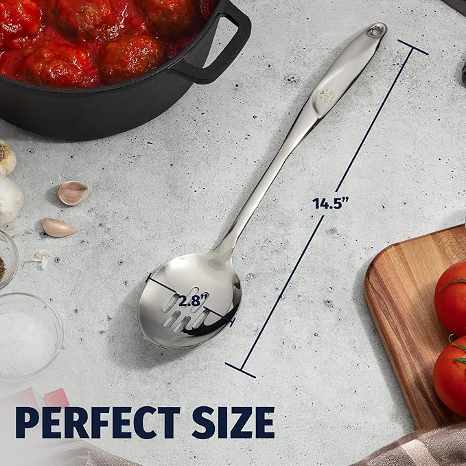 Zulay Kitchen Stainless Steel Slotted Spoon - Large Cooking Spoon - Durable Premium Stainless Steel