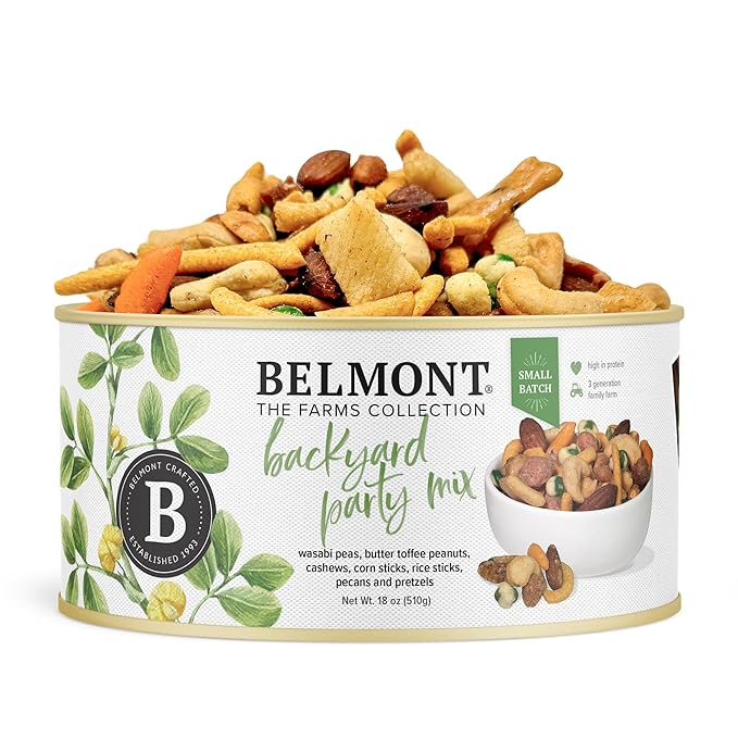 Belmont Peanuts Backyard Party Mix, 18 oz (Pack of 1) | Butter Toffee Peanuts, Wasabi Peas