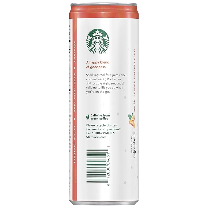 Starbucks - RTD Coffee, Refreshers with Cocounut Water, Peach Passion Fruit, 12 fl oz. cans (12