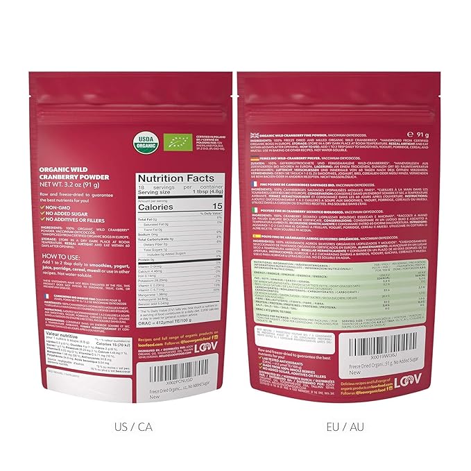 Wild Organic Freeze Dried Cranberry Powder, 3.2 Oz, 18-Day Supply, from Nordic Forests, Raw, No