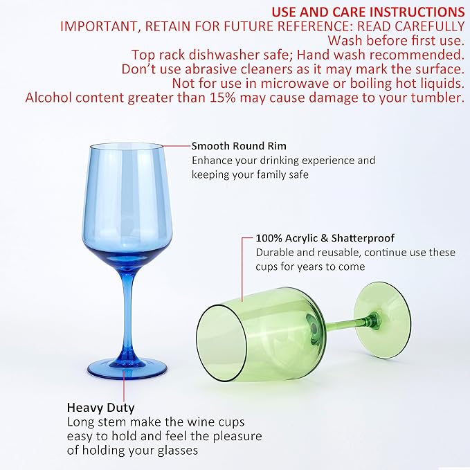 KOXIN-KARLU Unbreakable Classic 18 ounce All-Purpose Plastic Stem Wine Glasses Acrylic Glasses, set