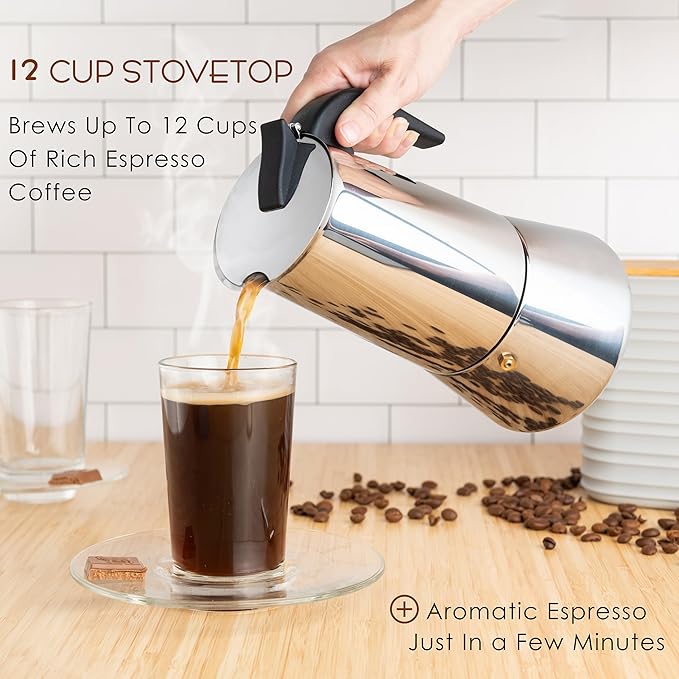 Mixpresso 12 Cup Greca Stovetop Espresso Pot 600ml/20oz, Moka Pot with Coffee Percolator Design