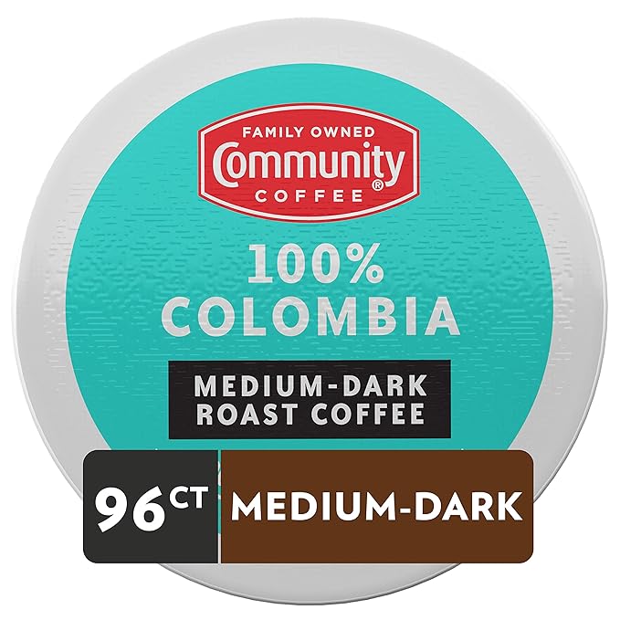 Community Coffee 100% Colombia 96 Count Coffee Pods, Medium Dark Roast, Compatible with Keurig 2.0