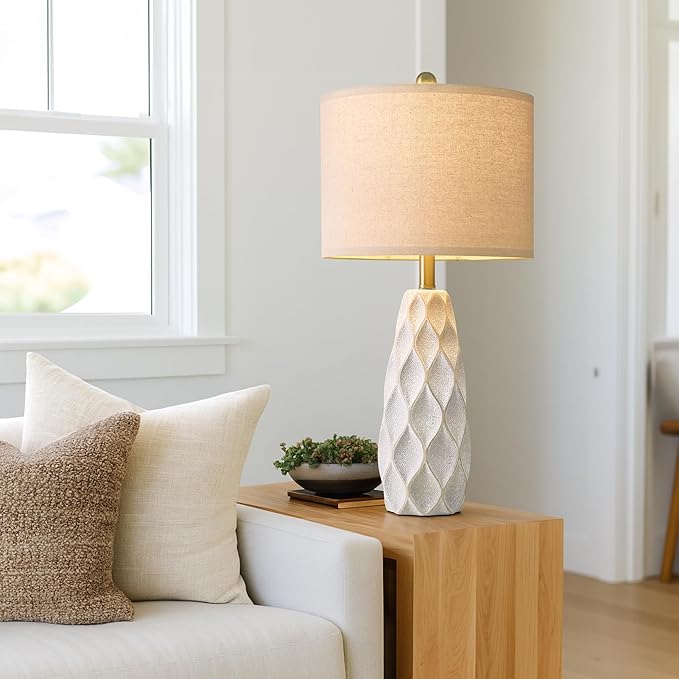 27.5" Ceramic Table Lamps for Living Room Bedroom Lamps Set of 2 Modern Boho Bedside Lamps Night