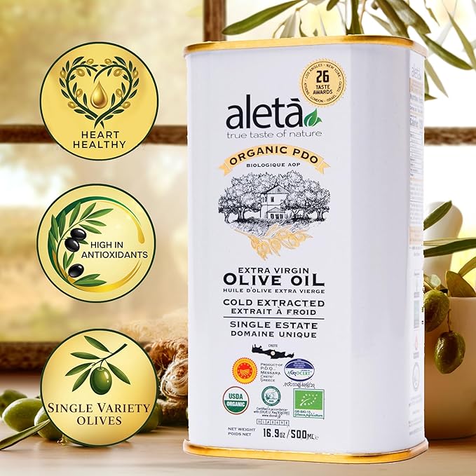 Aleta Farms Olive Oil Extra Virgin, USDA Organic, Single Estate PDO Polyphenol Rich Olive Oil, Cold