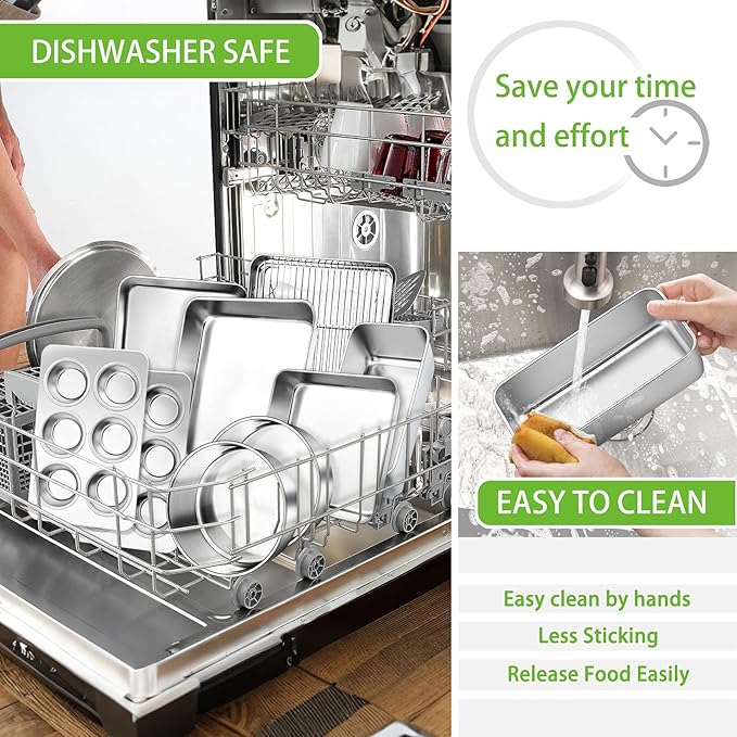 Bakeware Sets of 11, P&P CHEF Stainless Steel Baking Pans Set, Includes Baking Sheets and Rack