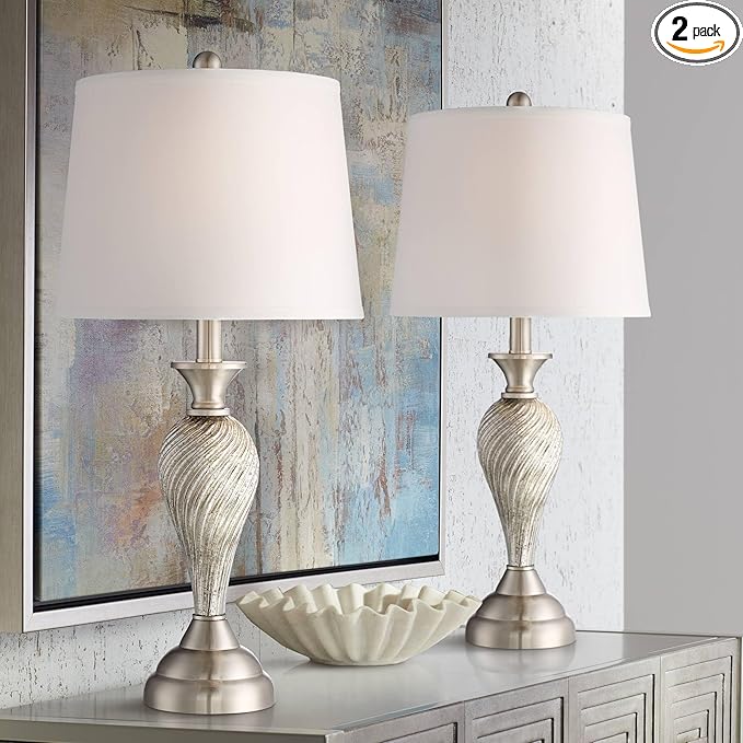 Regency Hill Arden 25" High Modern Table Lamps Set of 2 Table Top Dimmer Silver Brushed Nickel
